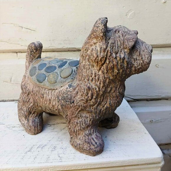 Vintage Scotty Terrier Solid Concrete Cement Stone w/Inlaid Stone Saddle - Picture 3 of 14